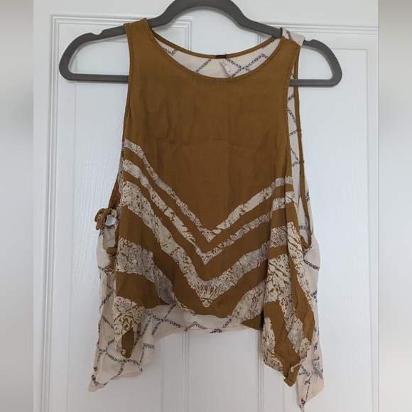 Free People trapeze side tie mustard two sleeveless print top size XS - Picture 1 of 2